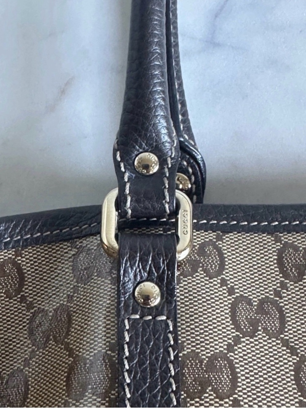 Authentic Gucci GG Monogram Tote Bag Beige/Brown Canvas & Leather – Like New - Picture 10 of 11